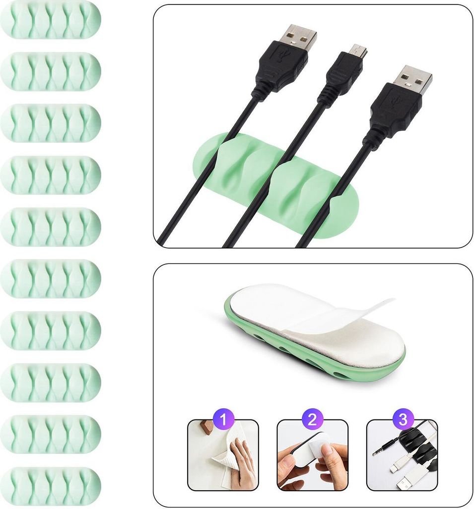 Kabel Organizer Kabelmanager 5-fach Kabelhalter Klemme Clip selbstklebend Schreibtisch Büro Farbe: Türkis Menge: 10 Stück
