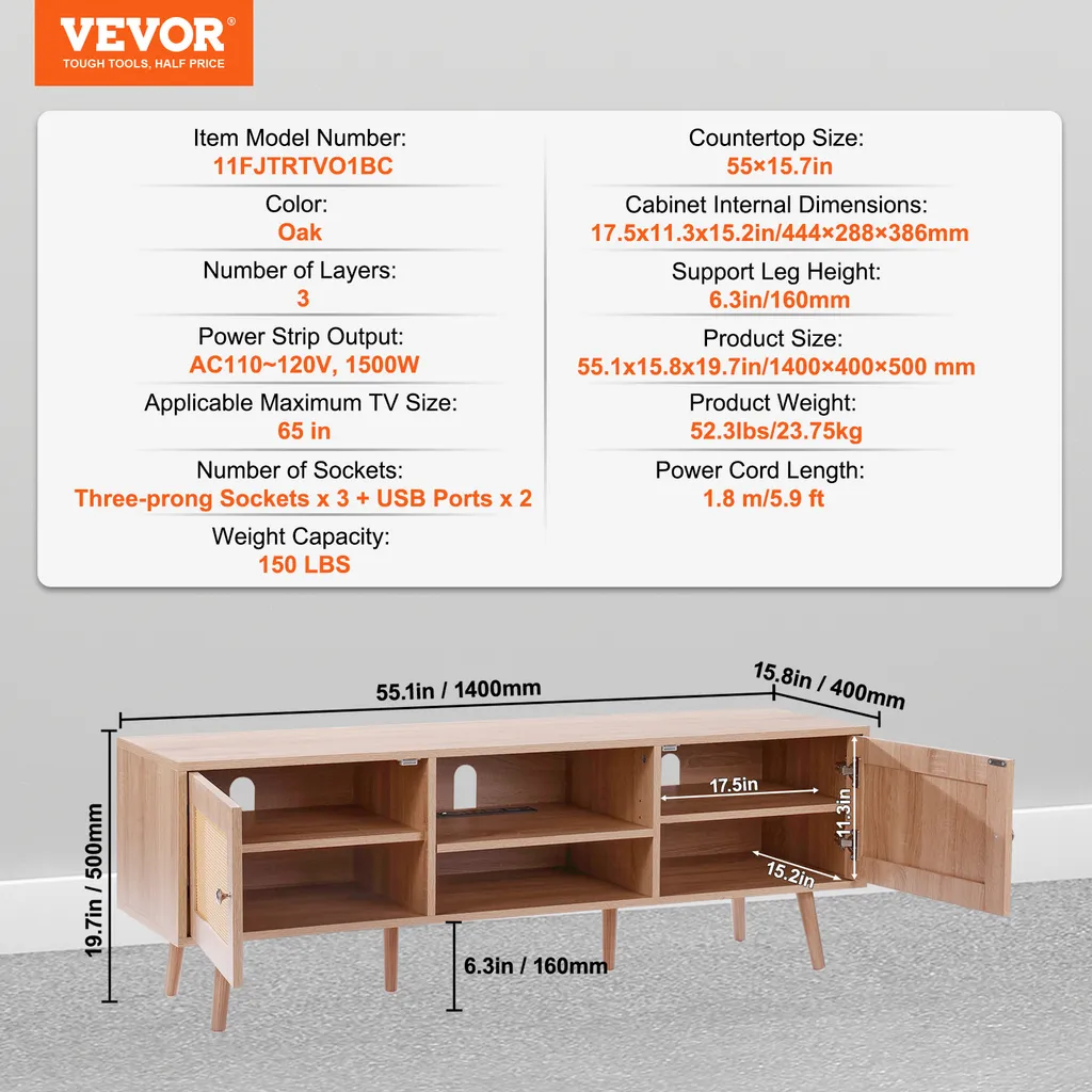 Support TV Mural avec Rangement Multimédia et Station de Charge USB