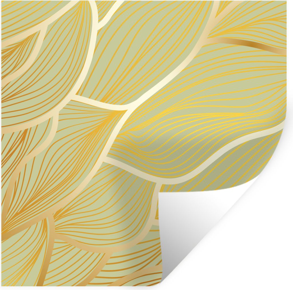 MuchoWow Wandtattoo Wandsticker Wandaufkleber Goldene Wellen auf grünem Hintergrund 50x50 cm Selbstklebend und Repositionierbar - Selbstklebend ...