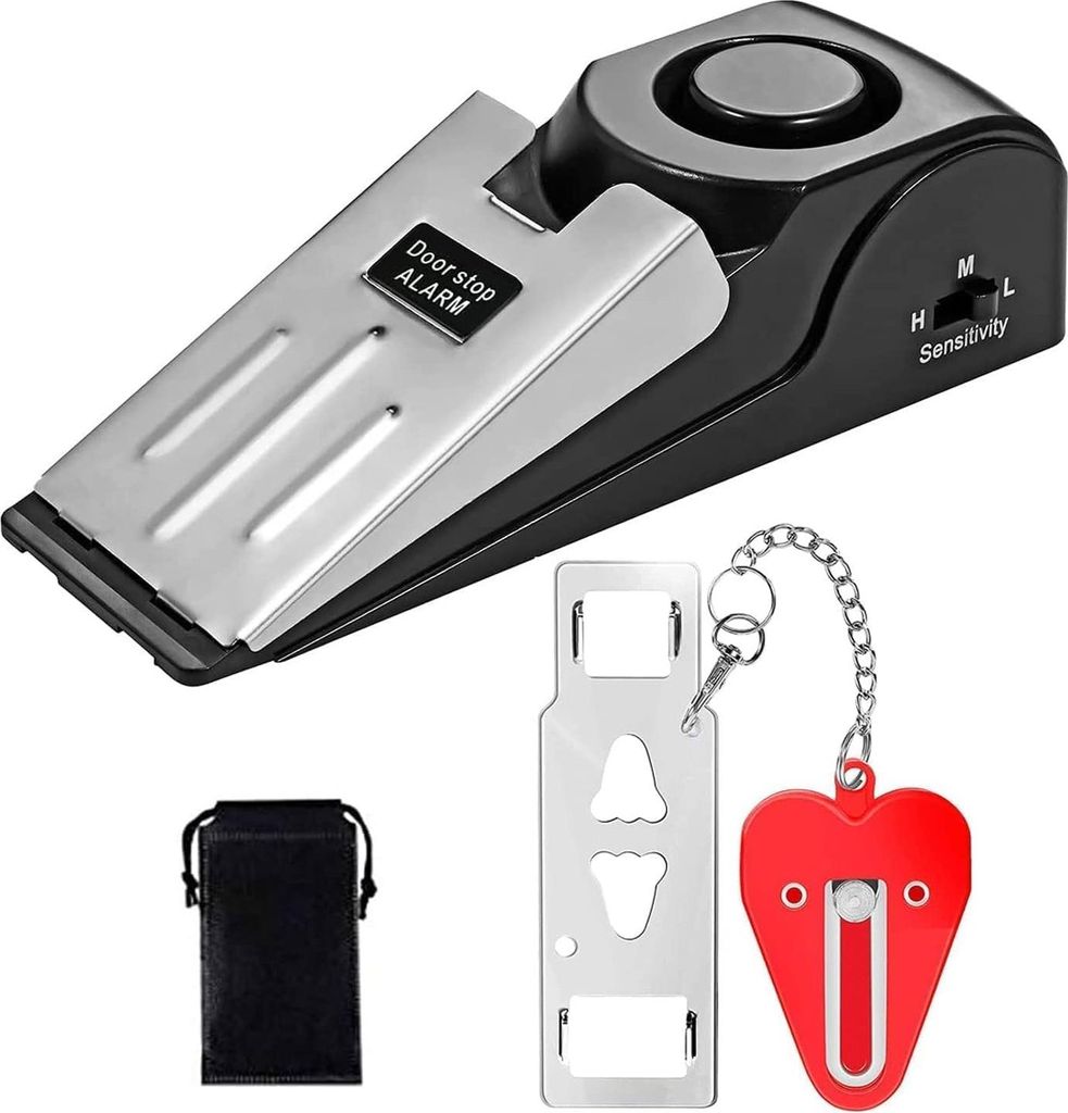 120 dB Türstopper Alarm & tragbares Türschloss Alarmkeil - einstellbar - doppelte Sicherheits-Türkit für persönlichen Schutz zu Hause, in Hote...