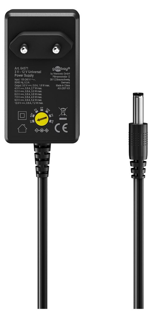 Goobay Universal-Netzteil (3 V - 12 V, max. 7,2 W / 0,6 A), Produktbild 