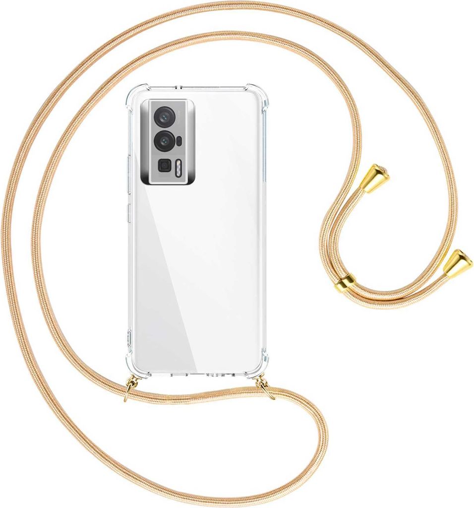 Handykette Backcover-Schutzhülle mit Band (Metall goldfarben) für Xiaomi Poco F5 Pro (6.67'') - Goldkordel