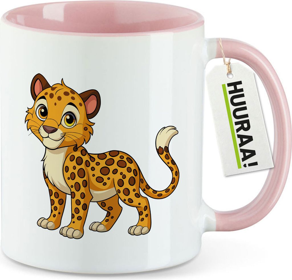 Huuraa Kaffeetasse Leopard Comic 330ml Rosa Keramik Kaffeebecher Geschenkidee