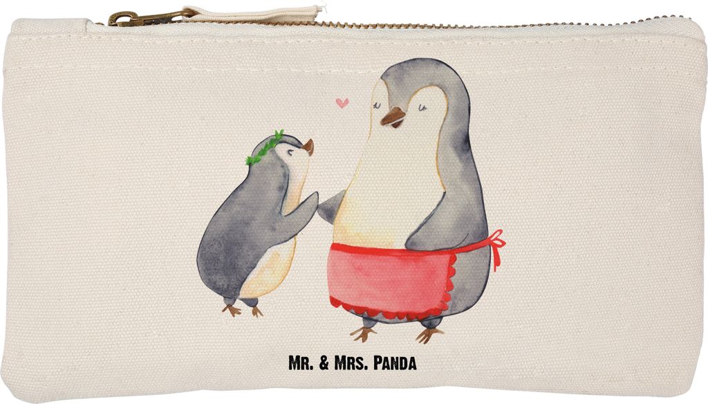 Mr. & Mrs. Panda Make-Up Tasche Pinguin mit Kind Größe S Klein - Weiß - Geschenk, Mutter, Federmappe, Familie, Vorbild Mama, Muttertag, beauty c...