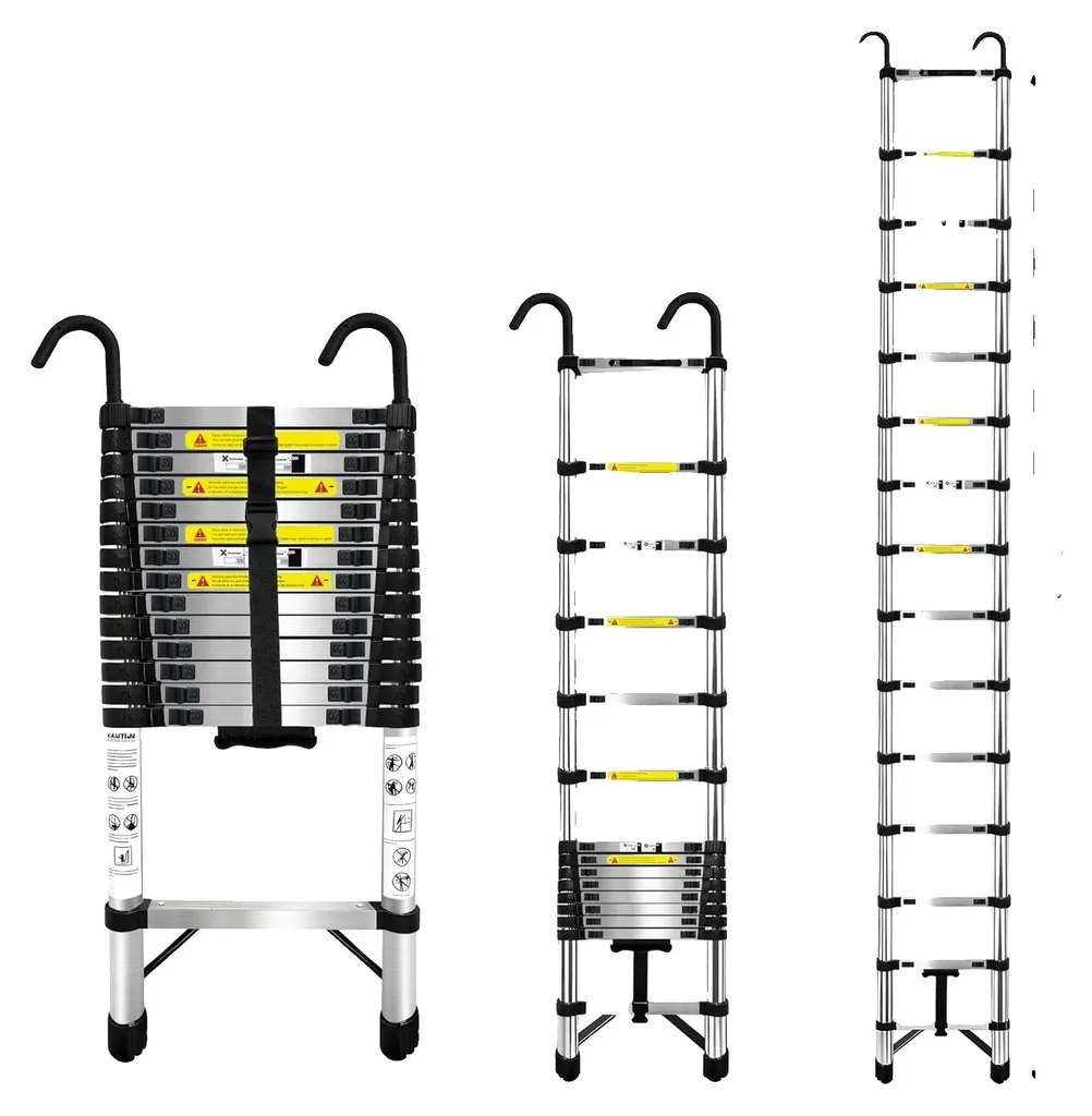 Échelle coulissante 5m10 rétractable avec pieds antidérapants et crochet
