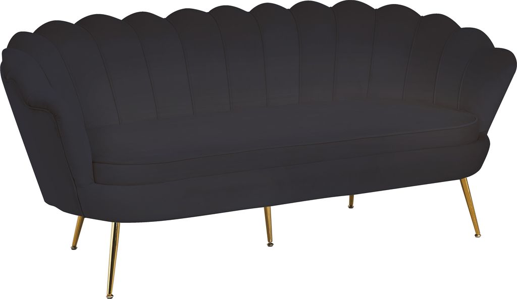 SalesFever Muschel-Sofa | 3-Sitzer | Bezug Samt-Stoff | Gestell Metall goldfarben | B 180 x T 76 x H 78 cm | schwarz