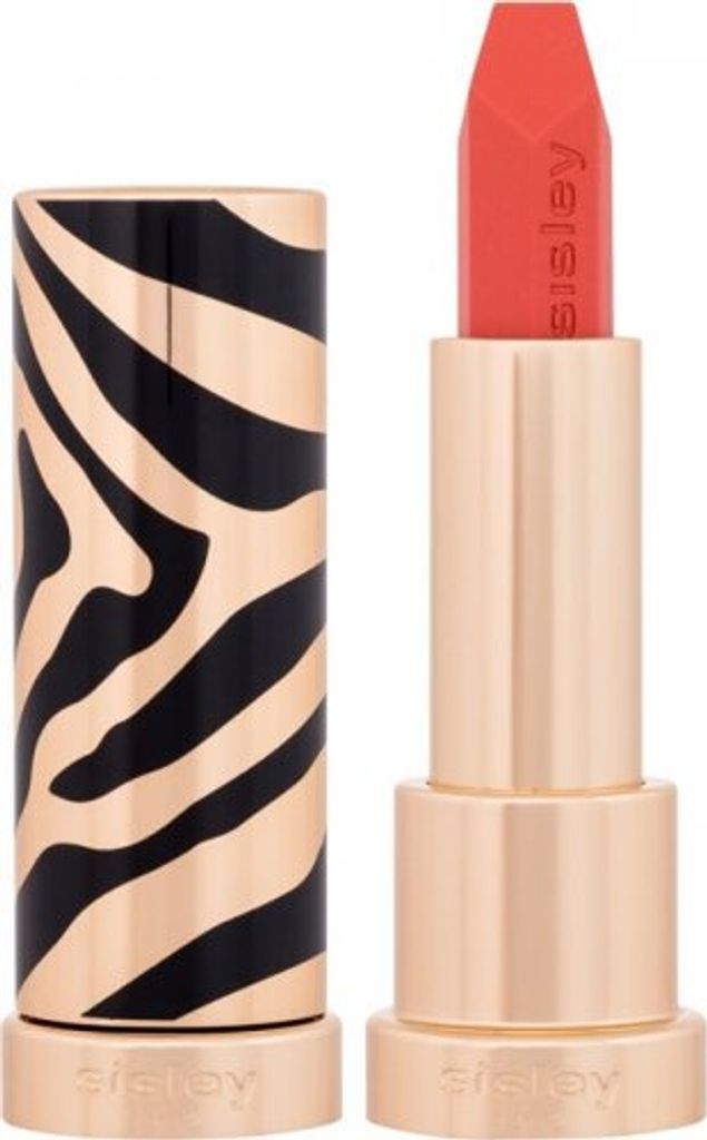 A close-up studio shot of an open lipstick tube with a zebra-print casing.
