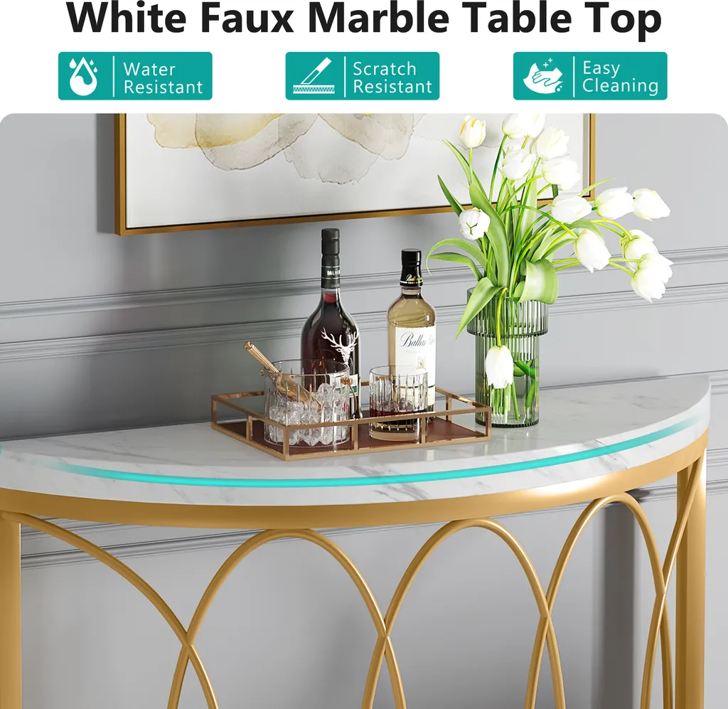 Table console étroite dorée marbre avec cadre métallique Tribesigns moderne - 7