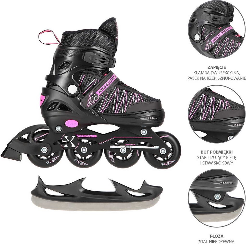 Skates verstellbaren Rollschuhe 2in1 Schwarz/Rosa Größe: Produktbild 