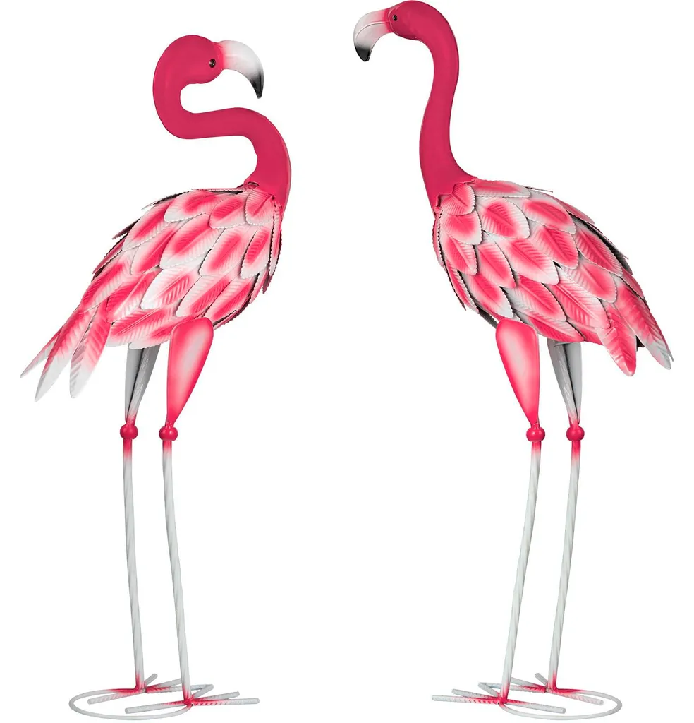 Figurines de flamants roses en métal pour jardin et terrasse - Lot de 2