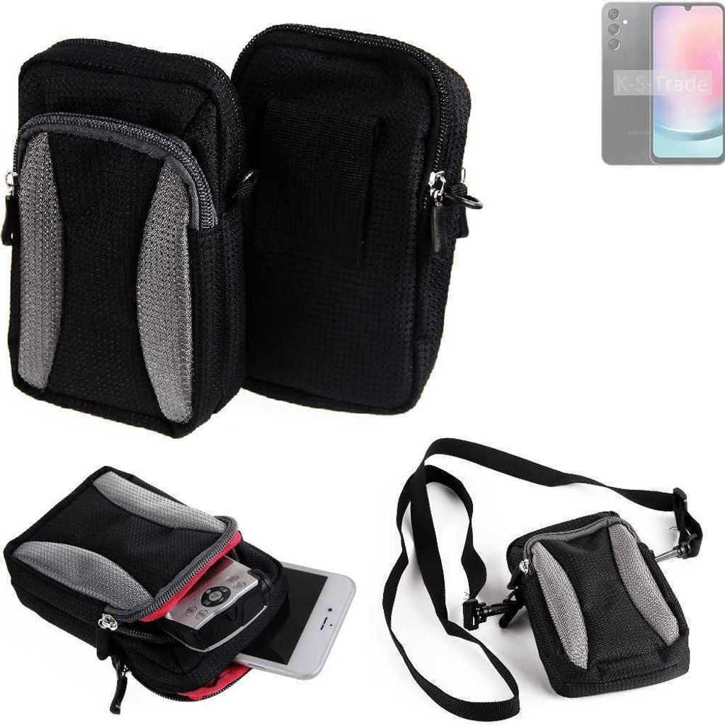 K-S-Trade Holster Schutz Hülle kompatibel mit Samsung Galaxy A24 5G Handy Hülle Gürteltasche Umhängetasche mit Zusatzfach schwarz