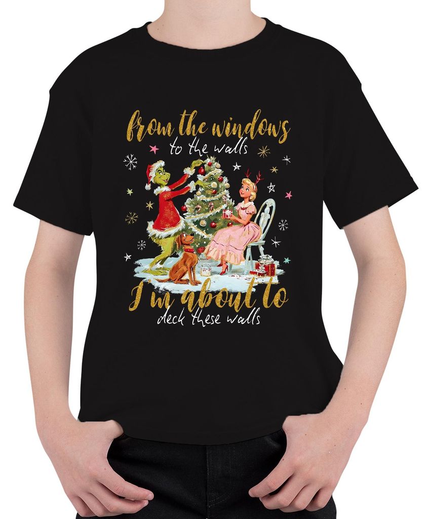 From the windows to the walls Grinch Christmas funny retro gift Uni Kinder T-Shirt, Schwarz, 140