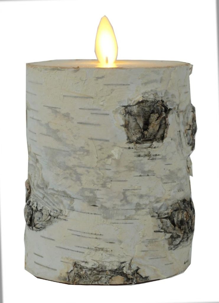 LED Kerze 10 cm Natur-Baumrinde BIRKE HELL Timer bewegliche Produktbild 