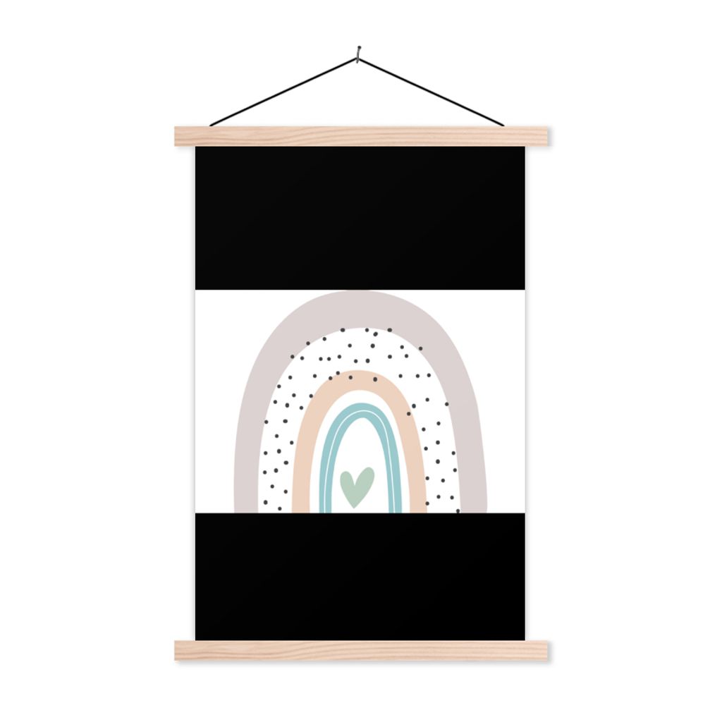 MuchoWow Textilposter Regenbogen - Herz - Pünktchen - Kinder - Kinder 60x40 cm mit holzfarbenen Rahmen - Bilder