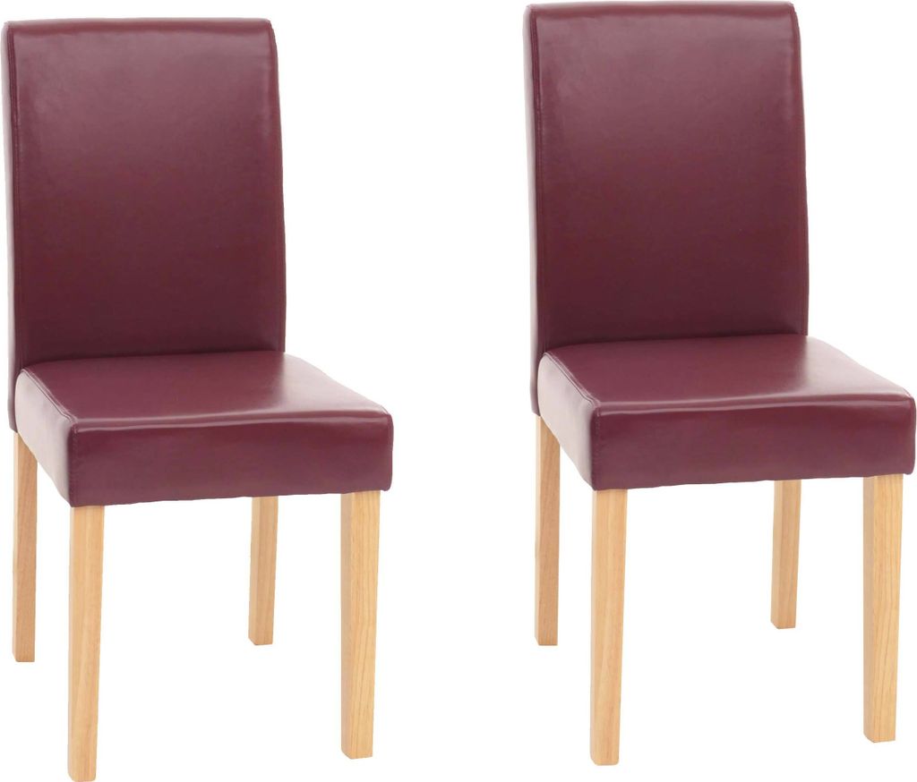2er-Set Esszimmerstuhl Stuhl Küchenstuhl Littau Kunstleder, rot, helle Beine