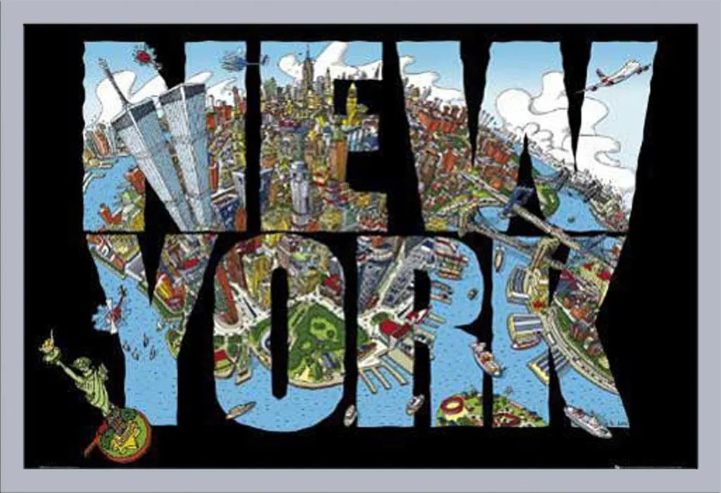 Poster New York Arty Globe con Cornice Shinsuke Maxi MDF Argento 61x91