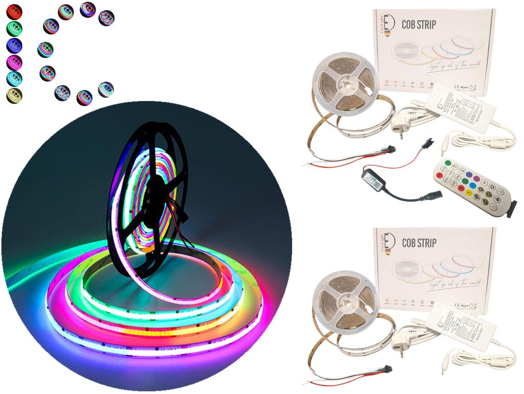 20 Meter COB RGBIC LED Strip Set. 24V, Dimmbar, 576 LEDs/M, selbstklebend Led Band, APP Steuerbar, Bluetooth, Dreamcolor LED Streifen, RGB IC