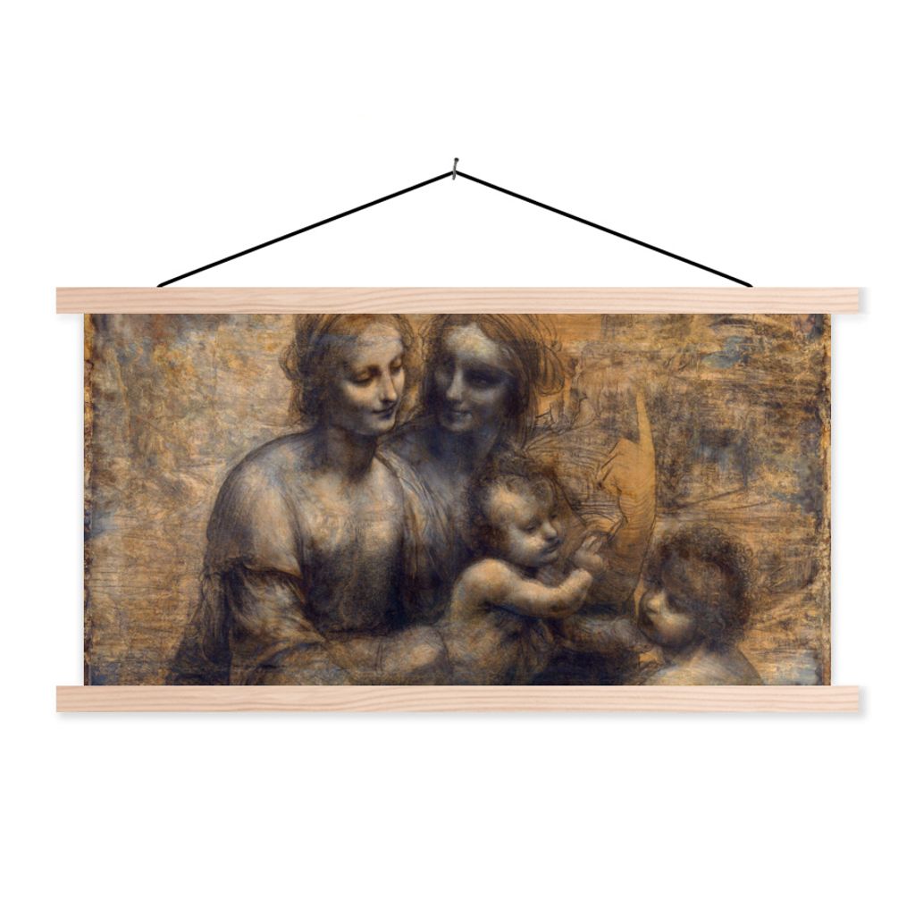 MuchoWow Textilposter Maria mit Kind und die Heilige Anna - Leonardo da Vinci 120x60 cm mit holzfarbenen Rahmen - Klemmleiste