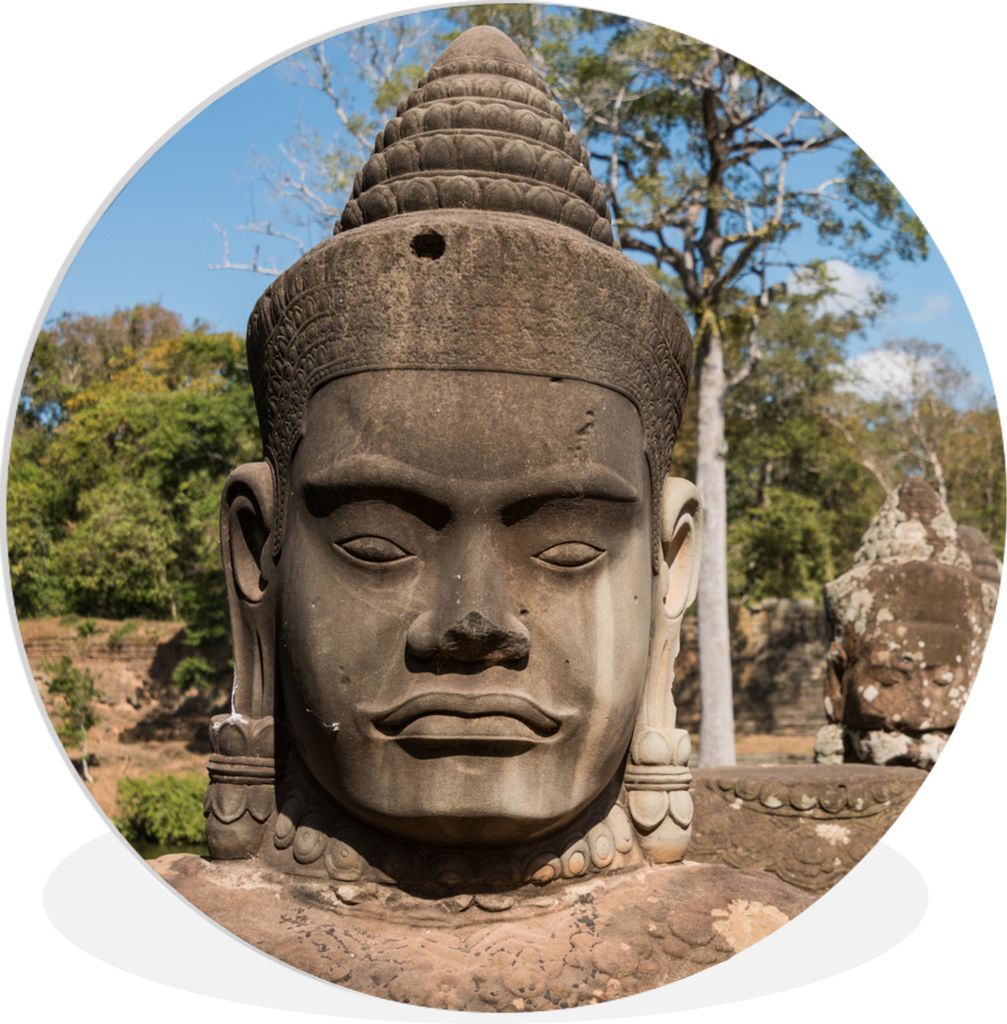 MuchoWow Rundes Wandbild - Runde Bilder Kambodscha - Gesicht - Statue Ø 60 cm Kreis Wanddekoration Kunststoff - Wandkreis - Wandschmuck - Wand K...