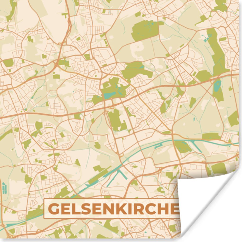 MuchoWow Poster Stadtplan - Gelsenkirchen - Stadtplan - Vintage 30x30 cm - Wandposter - Printing