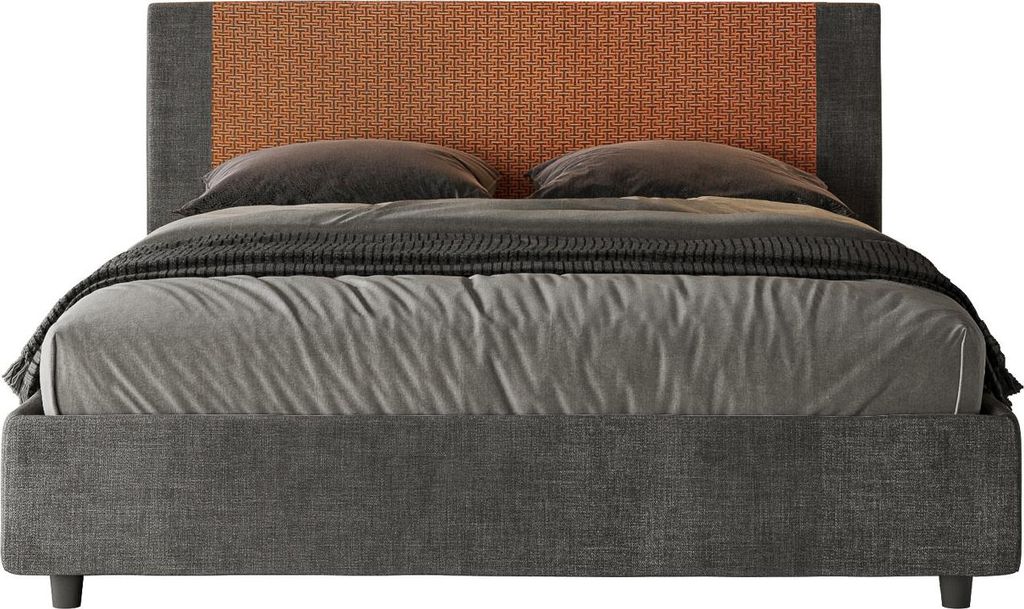 ITYHOME - Gepolstertes Bett ohne Lattenrost 160x190 mit Stoffbezug Labirinto 04 Orange Rosal