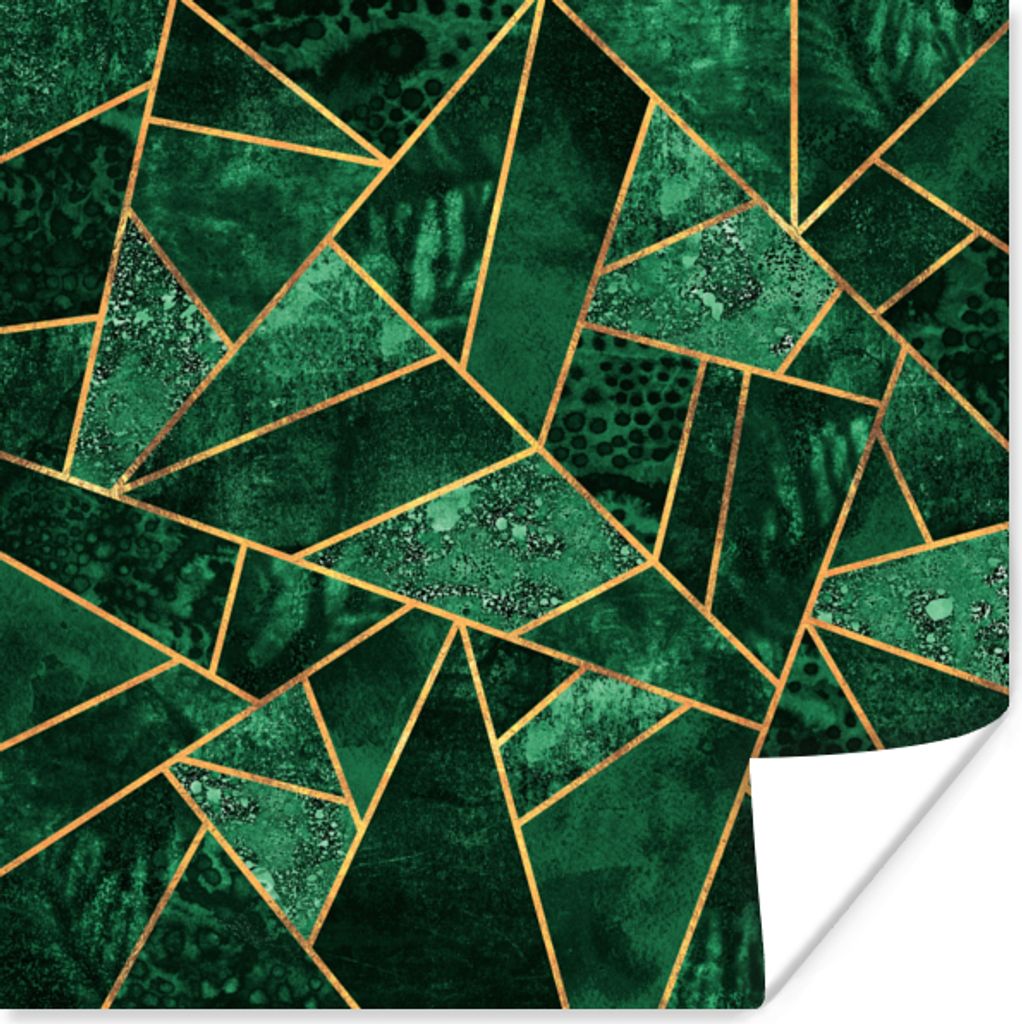 MuchoWow Poster Smaragd - Gold - Abstrakt - Muster 50x50 cm - Wohnzimmerdekoration