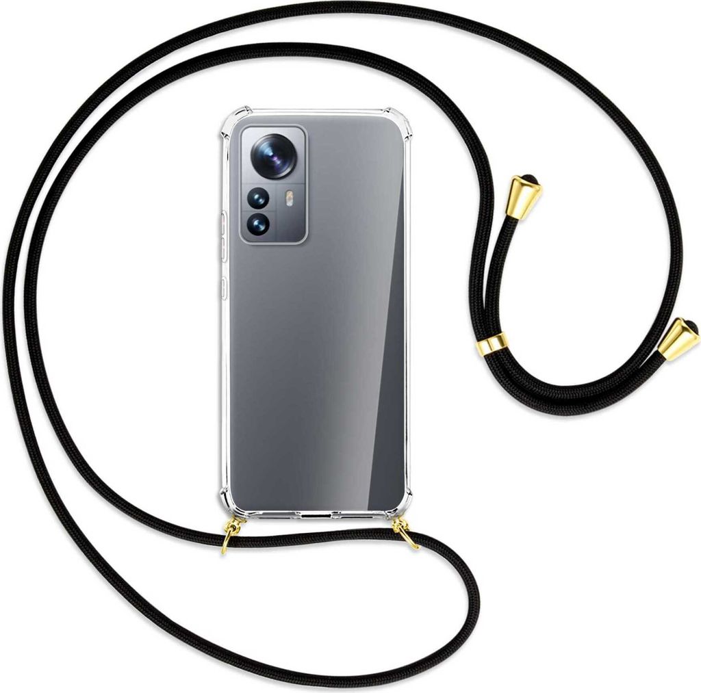 Handykette Backcover-Schutzhülle mit Band (Metall goldfarben) für Xiaomi 12 Pro - schwarz