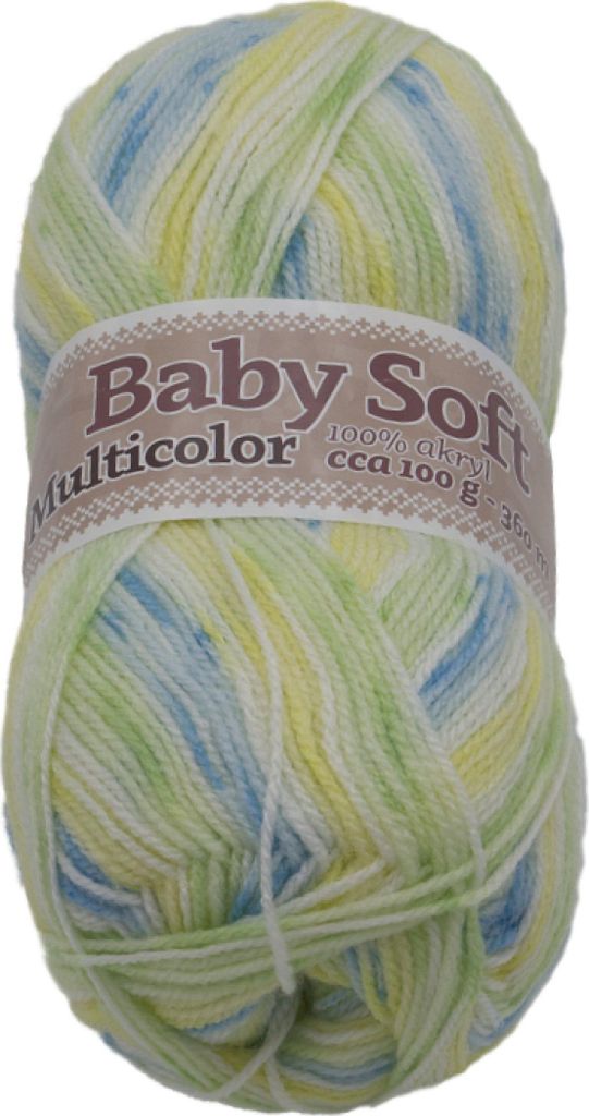 Garn BABY SOFT multicolor - 100g / 360 m - Weiß,Gelb,Blau,Grün