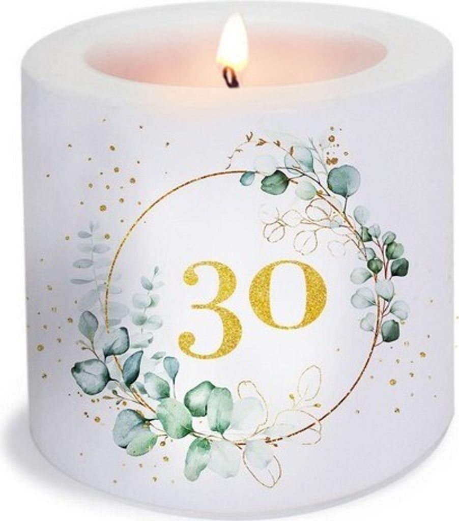Kerze rund Eucalyptus Golden 30 white - Goldene 30 um Produktbild 