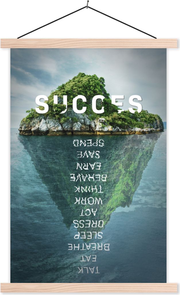 MuchoWow Textilposter Berg - Zitat - Erfolg 40x60 cm mit holzfarbenen Rahmen - Poster