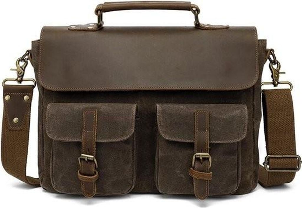 Retro-Schultertasche – Handtasche – Tragetasche – Herrentasche – Canvas-Leder – Kuriertasche – Aktentasche – Arbeitstasche/Reisetasch...
