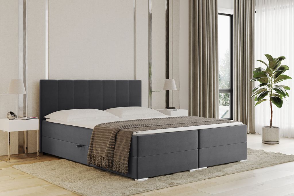 MEBLINI Boxspringbett mit Bettkasten - Gepolstert Doppelbett mit Matratze und Topper - Polsterbett mit Stauraum - Bett mit Kopfteil - Stauraumbett ...