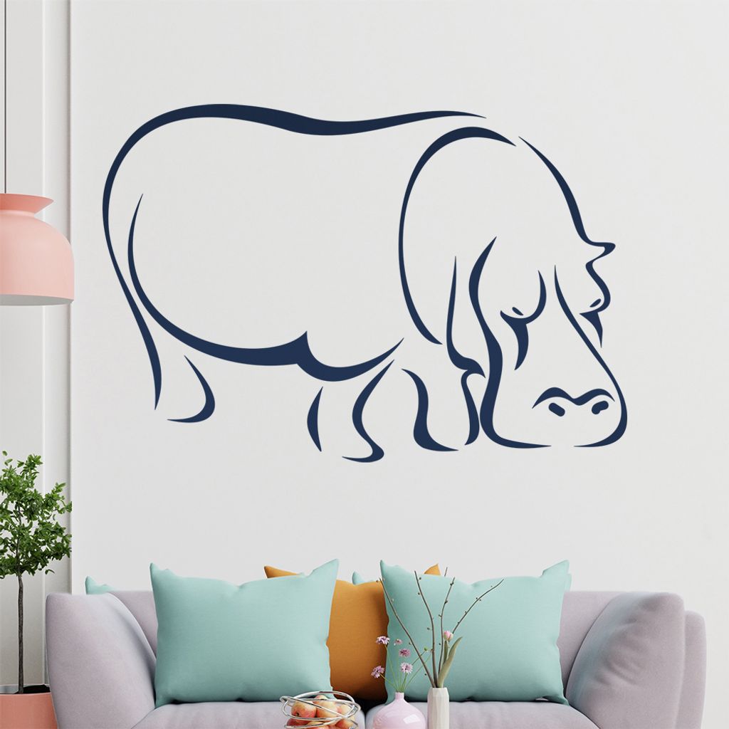 Nilpferd Linien Wandtattoo in 6 Größen - Wandaufkleber Wall Sticker - Dekoration, Küche, Wohnzimmer, Schlafzimmer, Badezimmer