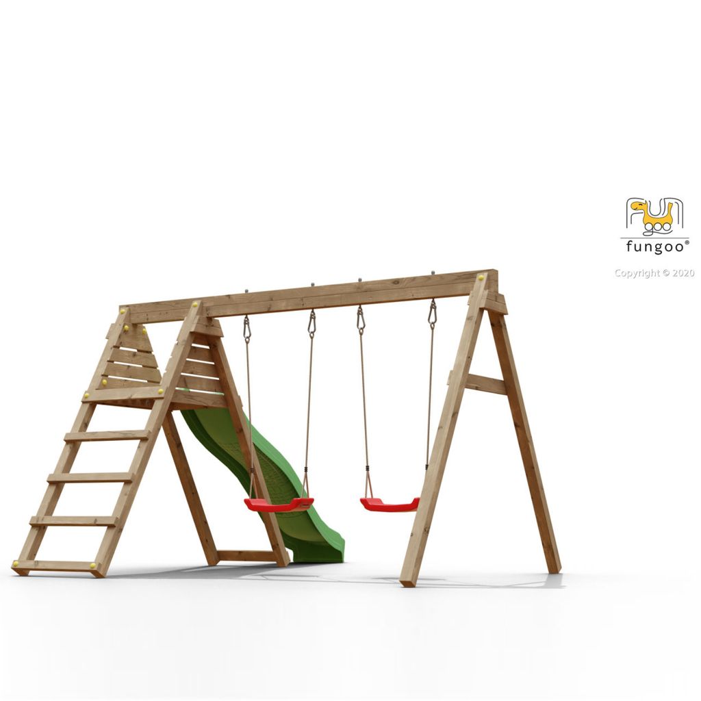 Fungoo Schaukel "Baxy" natur mit Doppelschaukel und Rutsche
