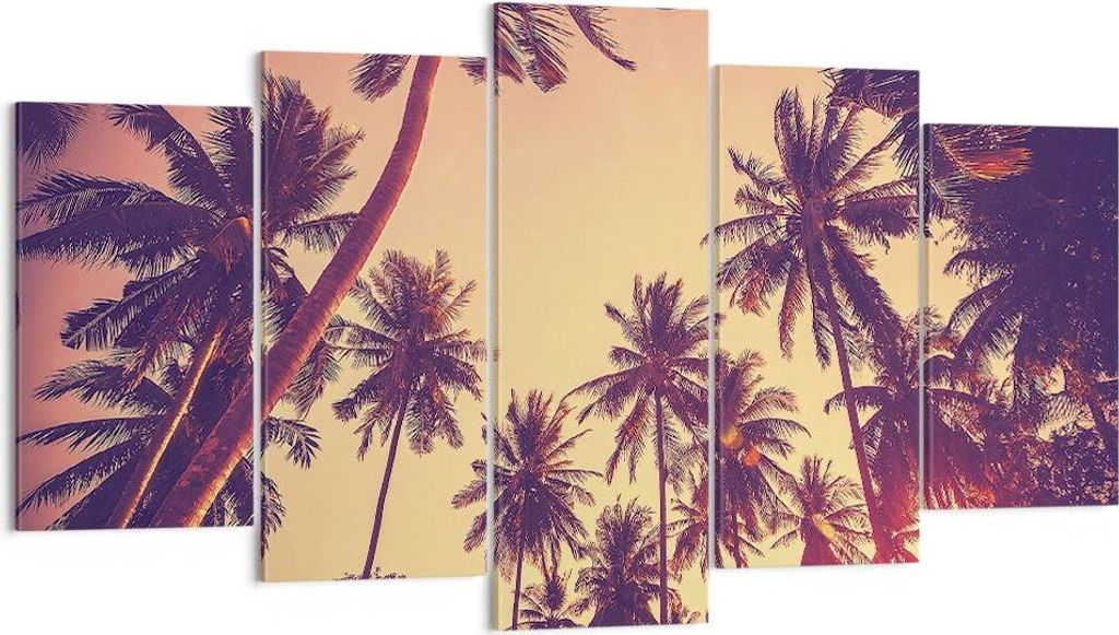 Bild auf Leinwand - Leinwandbild - 5 Teile - Palmen Himmel Sonne - 160x85cm - Wand Bild - Wanddeko - Wandbilder - Leinwanddruck - Bilder - Wanddeko...