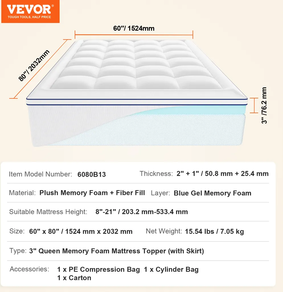 Surmatelas à Mémoire de Forme 7,6 cm avec Housse Amovible et Lavable - 7