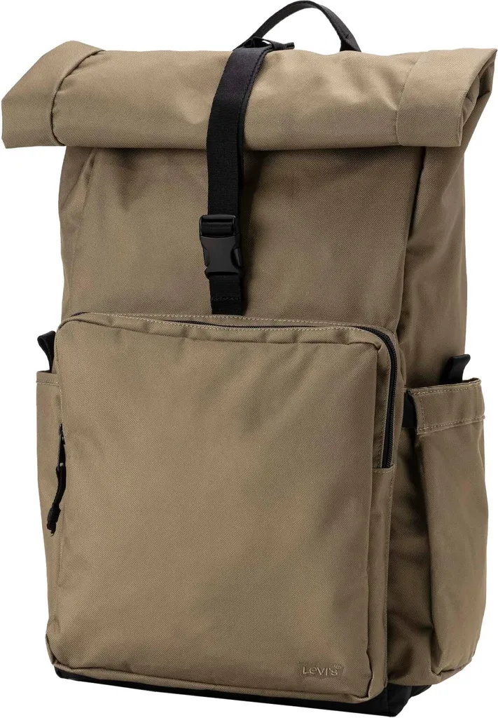 Grand sac à dos roll top Levi's L-Pack marron clair en toile robuste