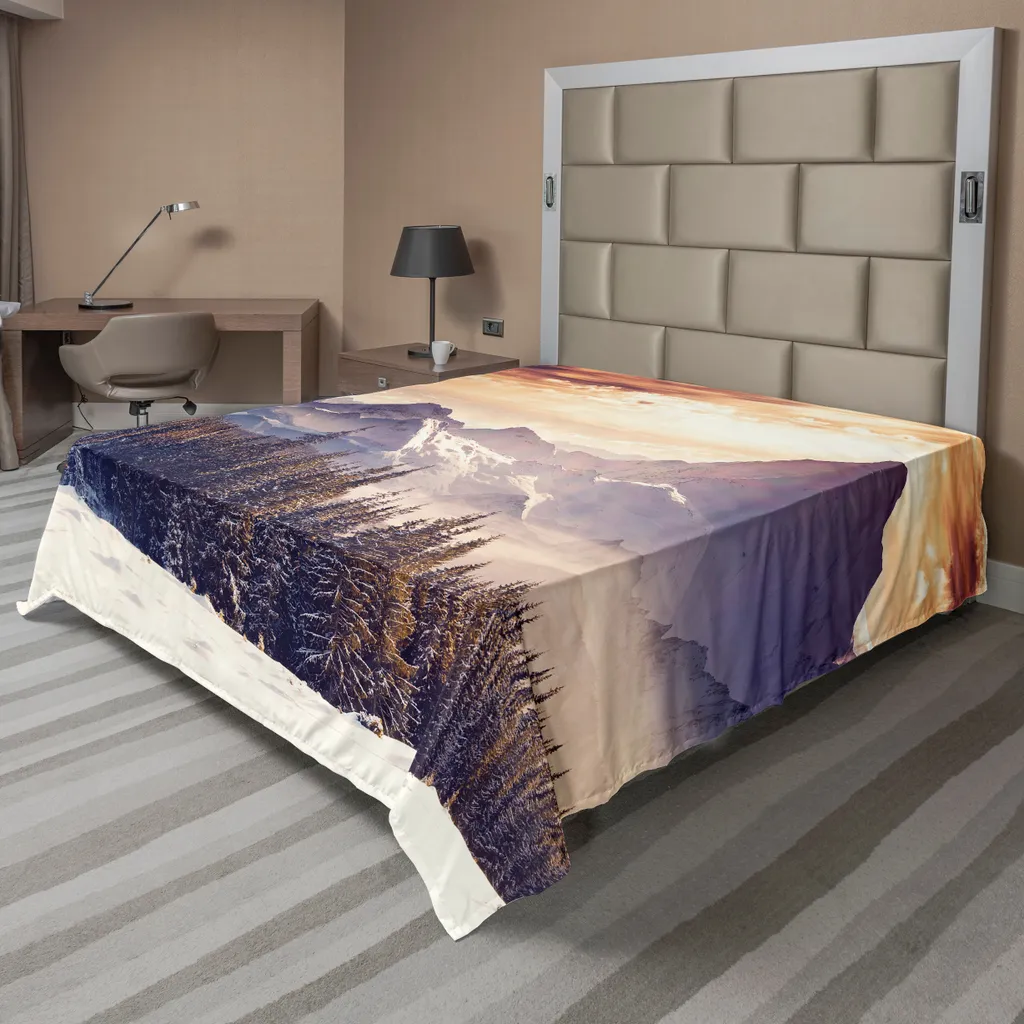 ABAKUHAUS Drap Plat Paysage Hivernal Montagnes 266x260cm Multicolore