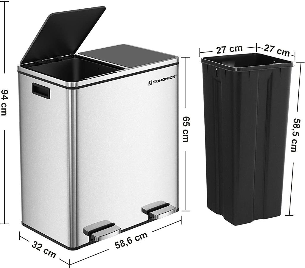 SONGMICS Mülltrenner 2 x 30,0 l silber Produktbild 27