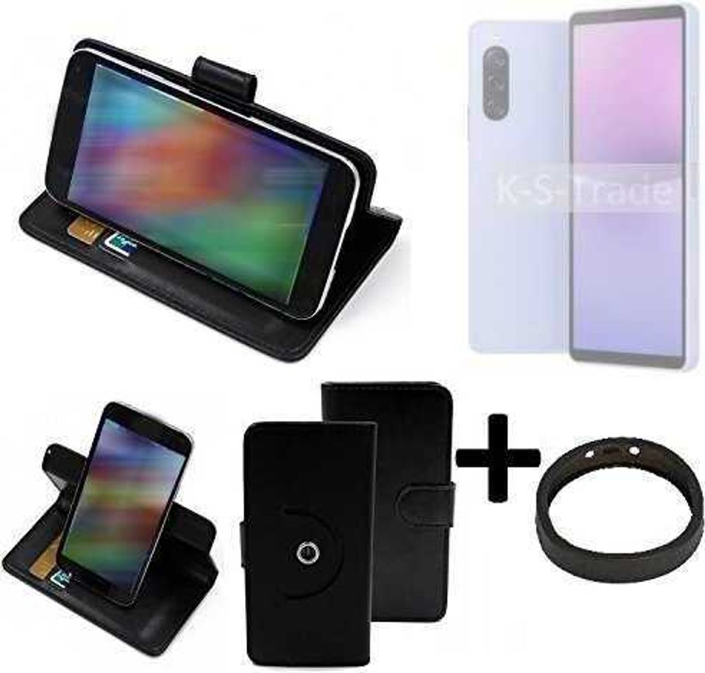 K-S-Trade Case Schutz Hülle kompatibel mit Sony Xperia 10 V + Bumper Handy Hülle Flipcase Smartphone Cover Handy Schutz Tasche Walletcase schwarz