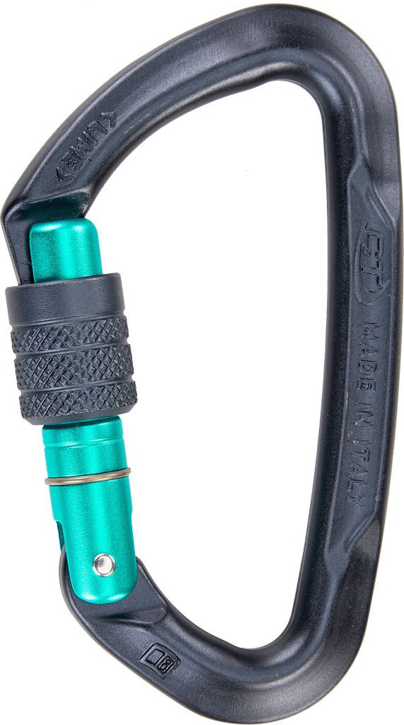 Climbing Technology Lime SG D Carabiner Anthracite/Aquamarine Screw Lock