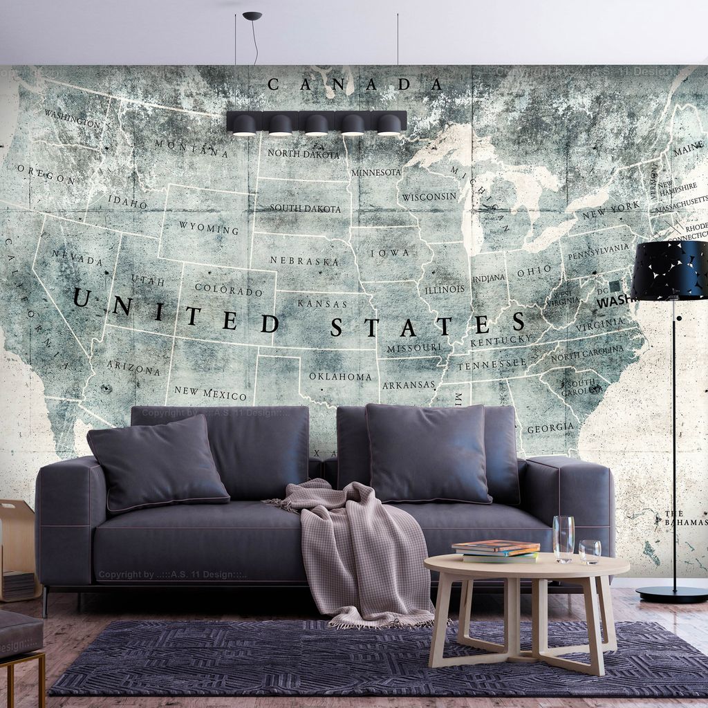 Vlies Fototapete Amerika Karte 400x280 cm Tapeten Wandtapete XXL Staaten von Amerika Karte Betonoptik k-C-10017-a-c