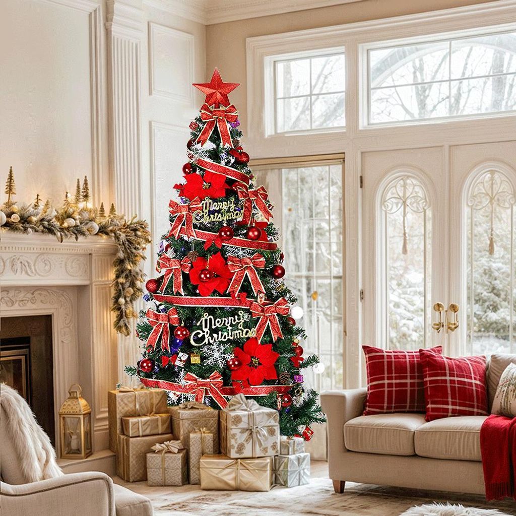 210cm Künstlicher Weihnachtsbaum mit Beleuchtung Lichterkette LED Tannenbaum für Weihnachten-Dekoration