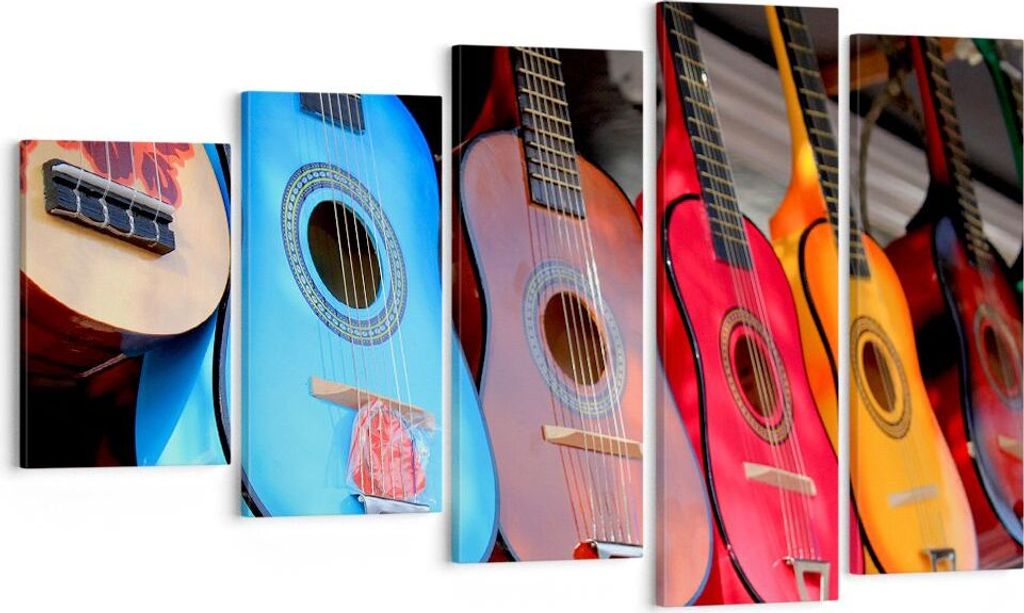 Bild auf Leinwand - Leinwandbild - Gitarre Musik Instrument Mexiko - 100x60cm - Wand Bild - Wanddeko - Leinwanddruck - Bilder - Kunstdruck - Leinwa...
