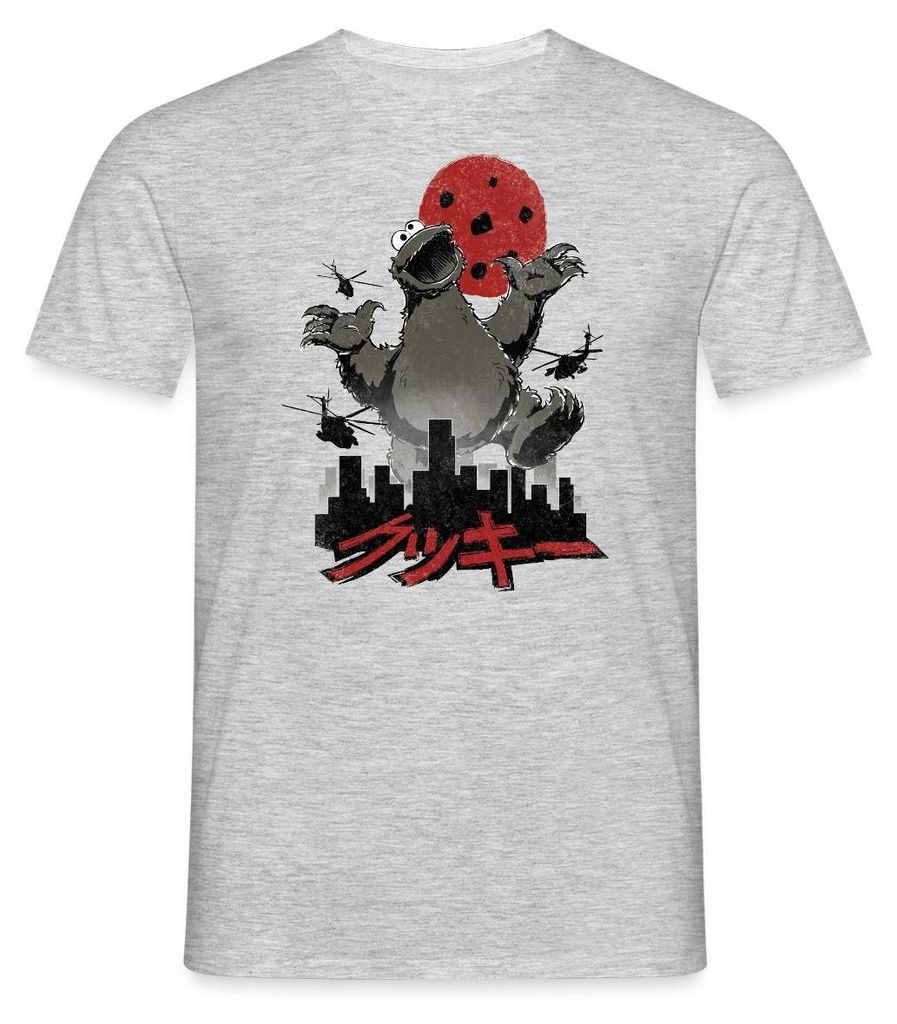 Spreadshirt Sesamstraße Krümelmonster Cookiezilla Männer T-Shirt, XL, Grau meliert