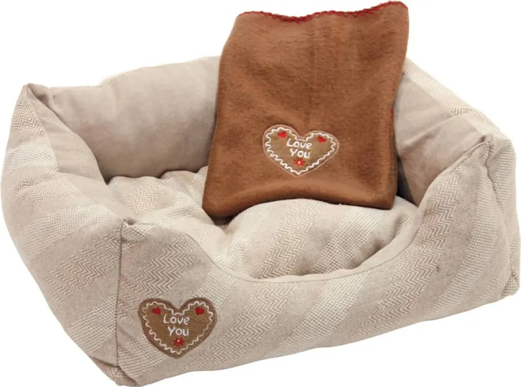Lit pour chien d'intérieur Love You beige 47 cm broderie pain d'épices