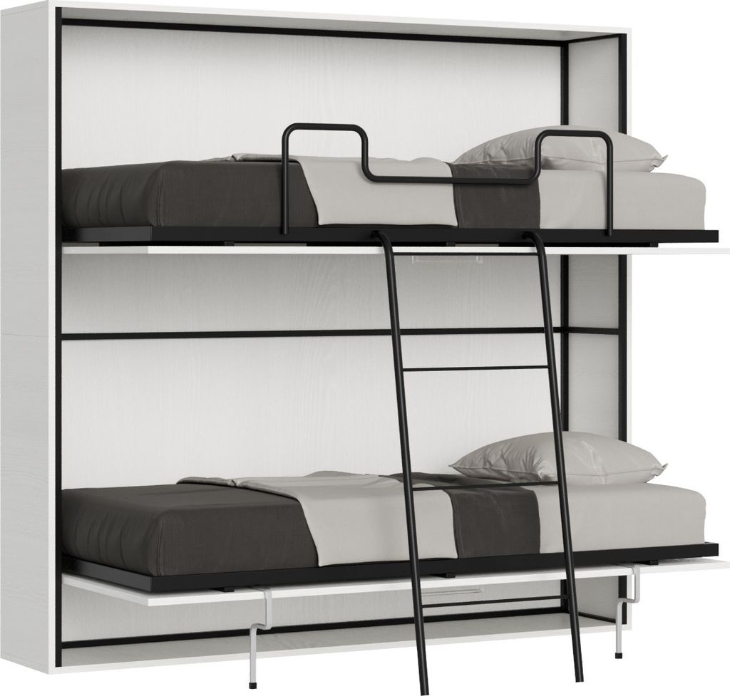 ITAMOBY - Schrankbett Kando Etagenbett 2 Schlafplätze horizontal mit Matratzen Esche weiß