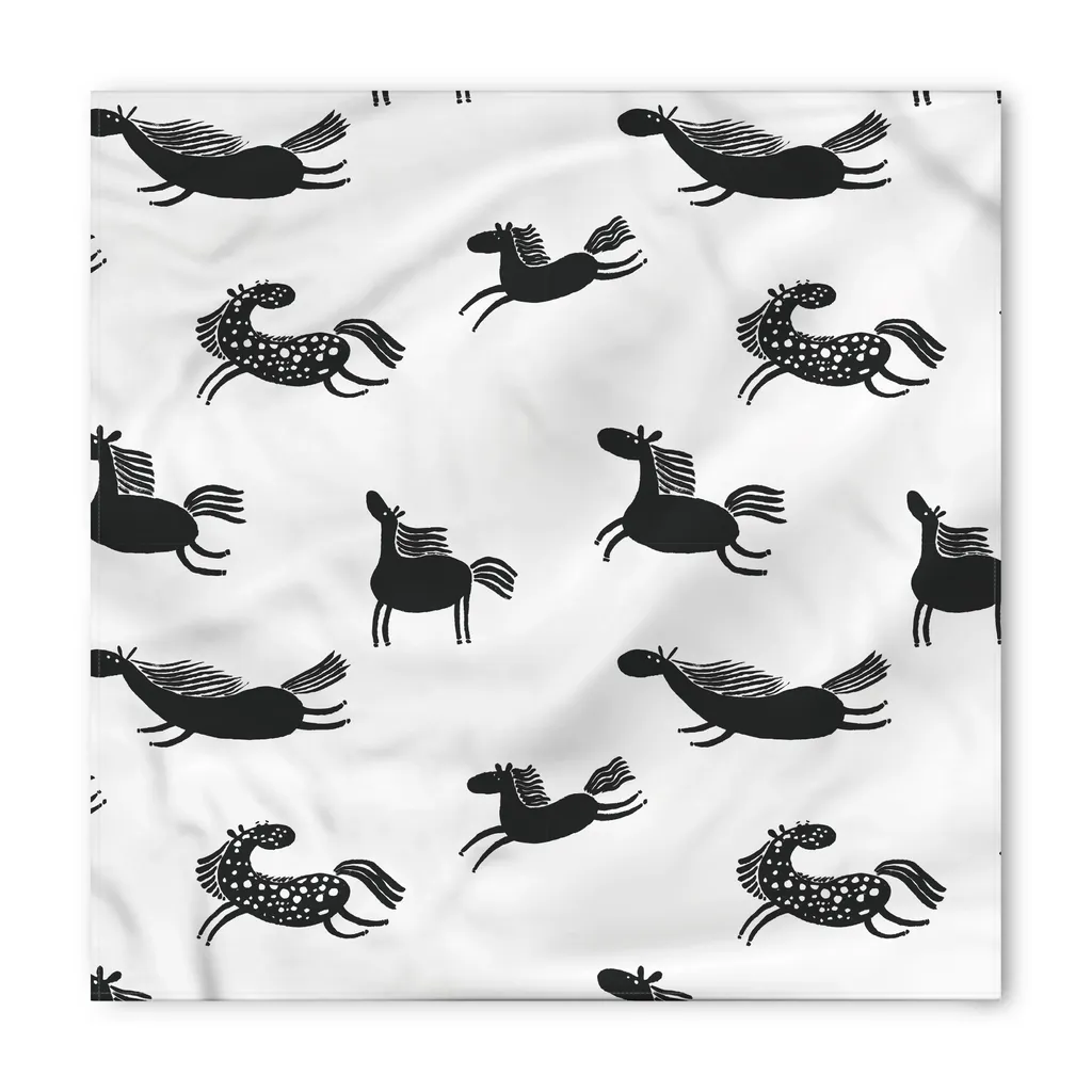 ABAKUHAUS Bandana per animali domestici dal design infantile, disegno primitivo di cavalli, 55x55 cm, grigio antracite e bianco - 2