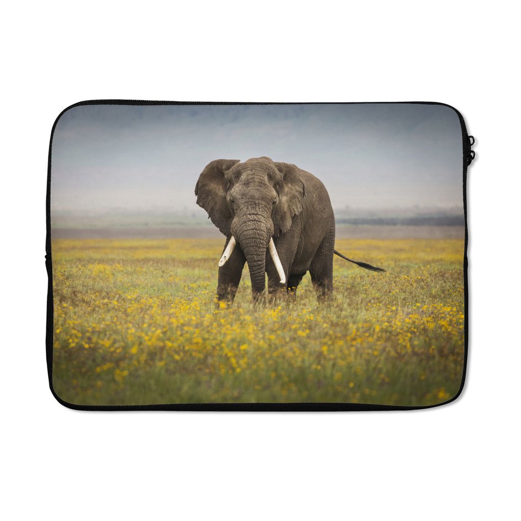 MuchoWow Laptop Hülle 14 ZollElefant - Blumen - Gras - Tiere - Natur Laptoptasche - Laptoptasche - Stoßsicher - Schutzhaube