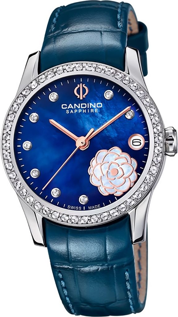 Candino Leder Damen Uhr C4721/3 Analog Armbanduhr marineblau Elegance D2UC4721/3